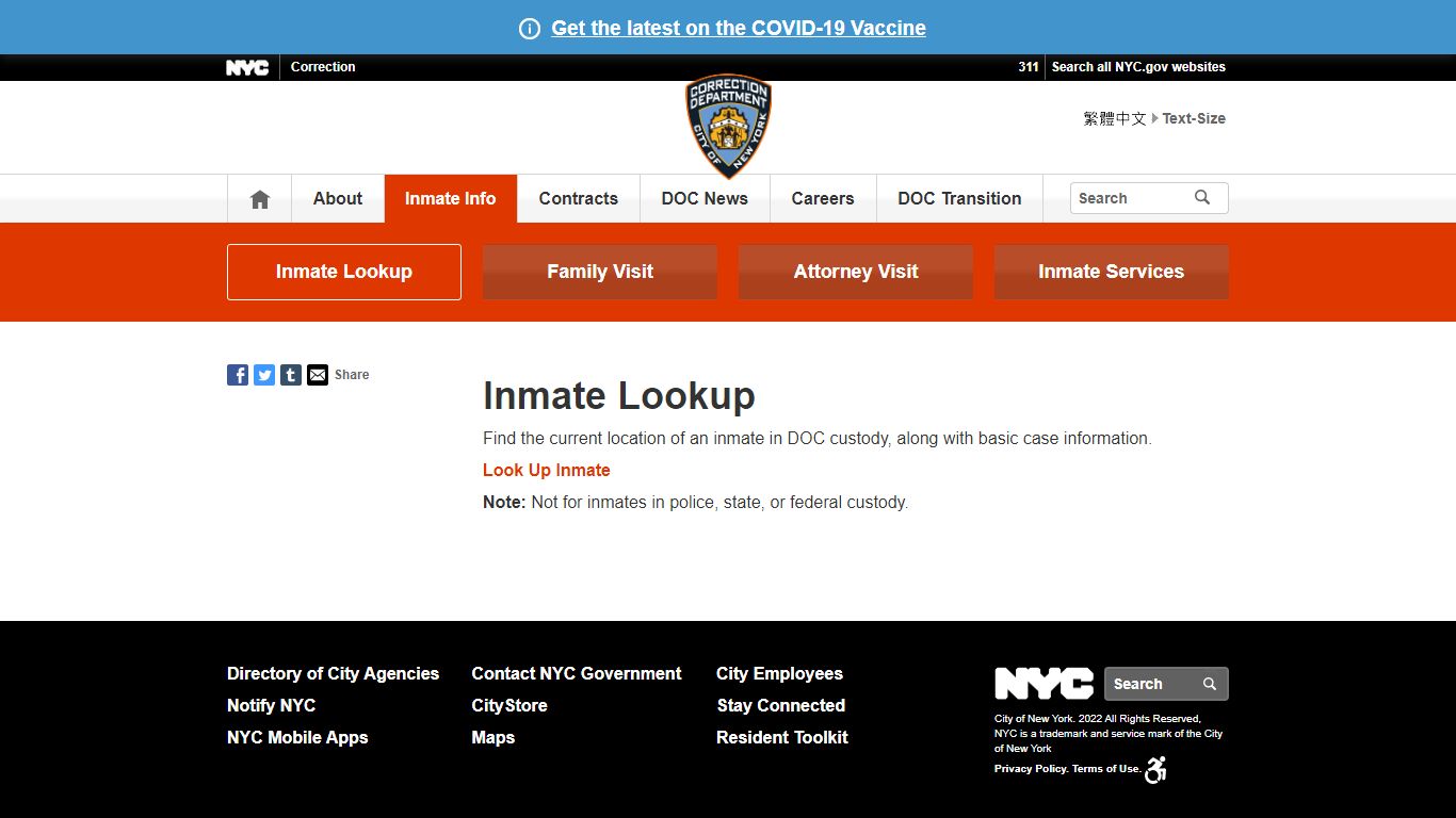 Inmate Lookup - Welcome to NYC.gov | City of New York
